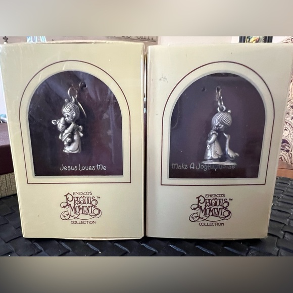 Precious Moments Jewelry - 2 Enesco Precious Moments Charms/Pendant 1981 “Jesus Loves Me” “Girl w/Goose”